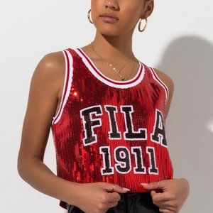 FILA Kiki Red Sequin Jersey Tank Top Sz XL